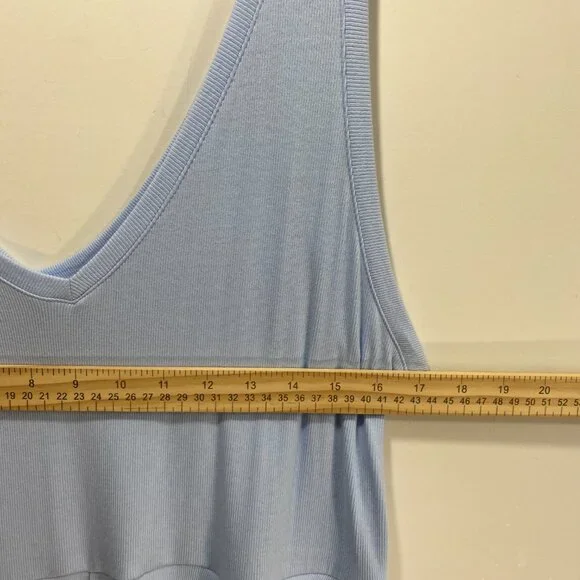 New Fit Flare Midi Dress XXL Blue Stretchy New V-Neck Minimalist Quiet Luxury - Picture 6 of 10